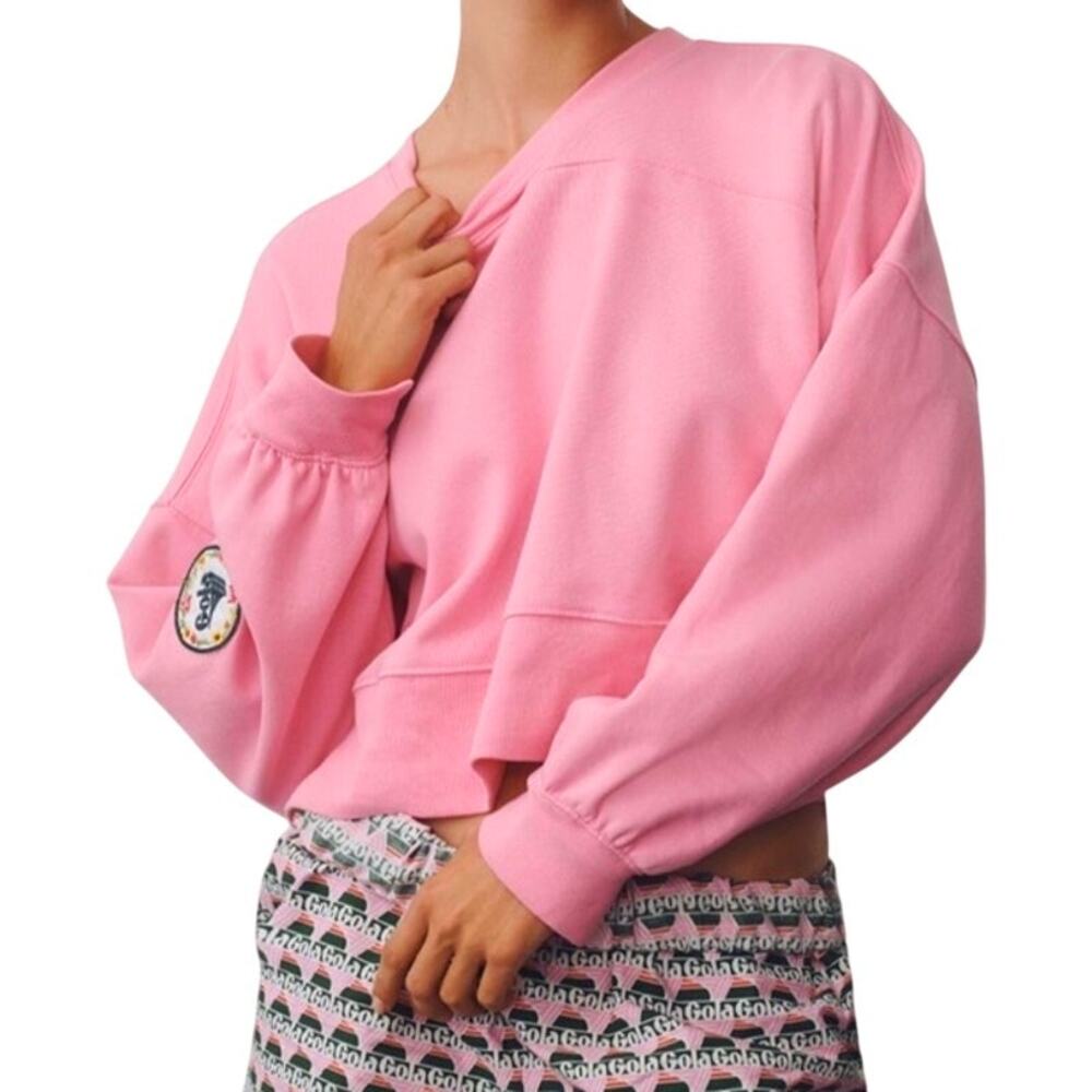 Gola Anthropologie Sweatshirt Back Pass Cropped  Pink Sz M Athleisure Relaxed